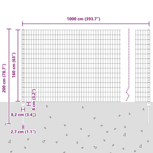 Περίφραξη Euro με Στήλη 10 x 1,6 m PVC-Επικαλυμμένο Ατσάλι