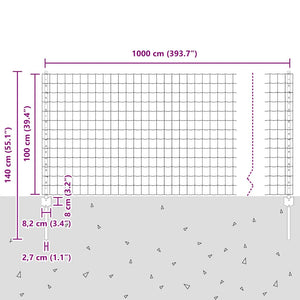 Περίφραξη Euro με Στήλη 10 x 1 m PVC-Επικαλυμμένο Ατσάλι Δίχτυ