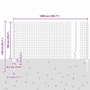 Περίφραξη Euro με Στήλη 10 x 1 m PVC-Επικαλυμμένο Ατσάλι Γκρι