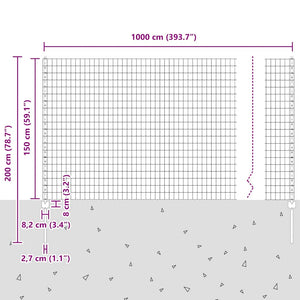 Περίφραξη Euro με Στήλη 10 x 1,5 m PVC-Επικαλυμμένο Ατσάλι Γκρι
