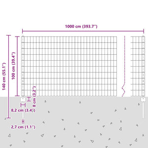 Περίφραξη Euro με Στήλη 10 x 1 m PVC-Επικαλυμμένο Ατσάλι Γκρι