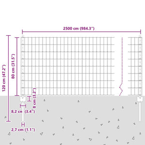 Τεντώτο με στήριγμα Γκρι 0,8 x 25 m Χάλυβας και PVC - Pakobazaar