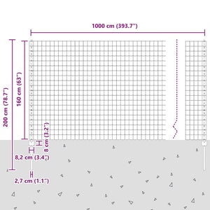 Περίφραξη Euro με Στήλη 10 x 1,6 m PVC-Επικαλυμμένο Ατσάλι Γκρι