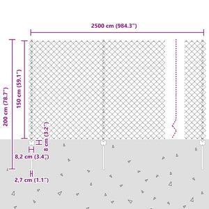 Φράχτης αλυσίδας με στήλη 25 x 1,5 m Γαλβανισμένος Χάλυβας