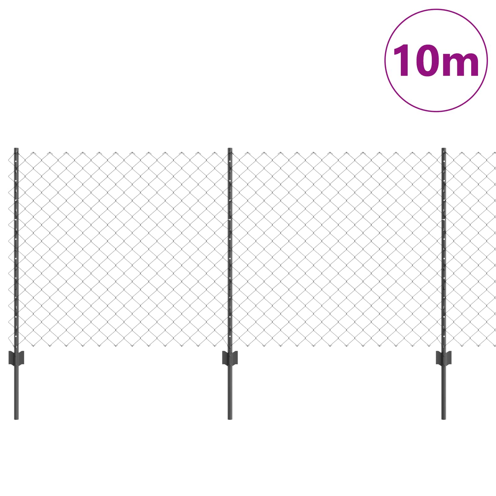Φράχτης αλυσίδας με στήλη 10 x 1 m PVC-Επικαλυμμένο Ατσάλι Γκρι