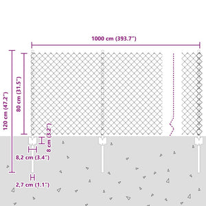 Φράχτης αλυσίδας με στήλη 10 x 0,8 μ Γαλβανισμένος Χάλυβας