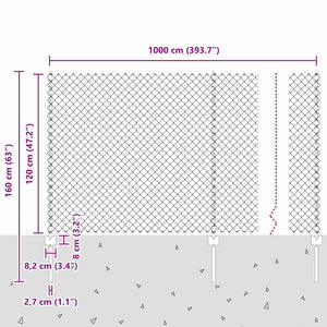 Φράχτης αλυσίδας με στήλη 10 x 1,2 μ Γαλβανισμένος Χάλυβας