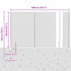 Φράχτης αλυσίδας με στήλη 10 x 1,4 μ Γαλβανισμένος Χάλυβας