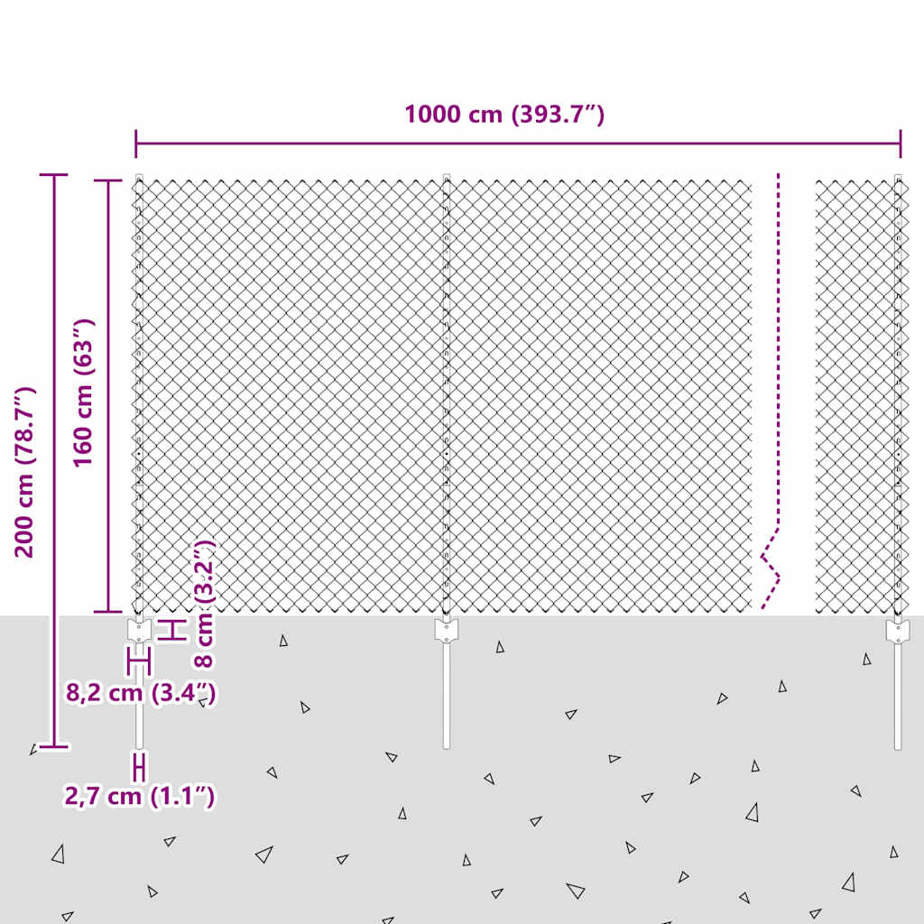 Φράχτης αλυσίδας με στήλη 10 x 1,6 m Γαλβανισμένος Χάλυβας