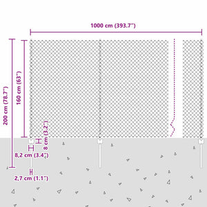 Φράχτης αλυσίδας με στήλη 10 x 1,6 m Γαλβανισμένος Χάλυβας