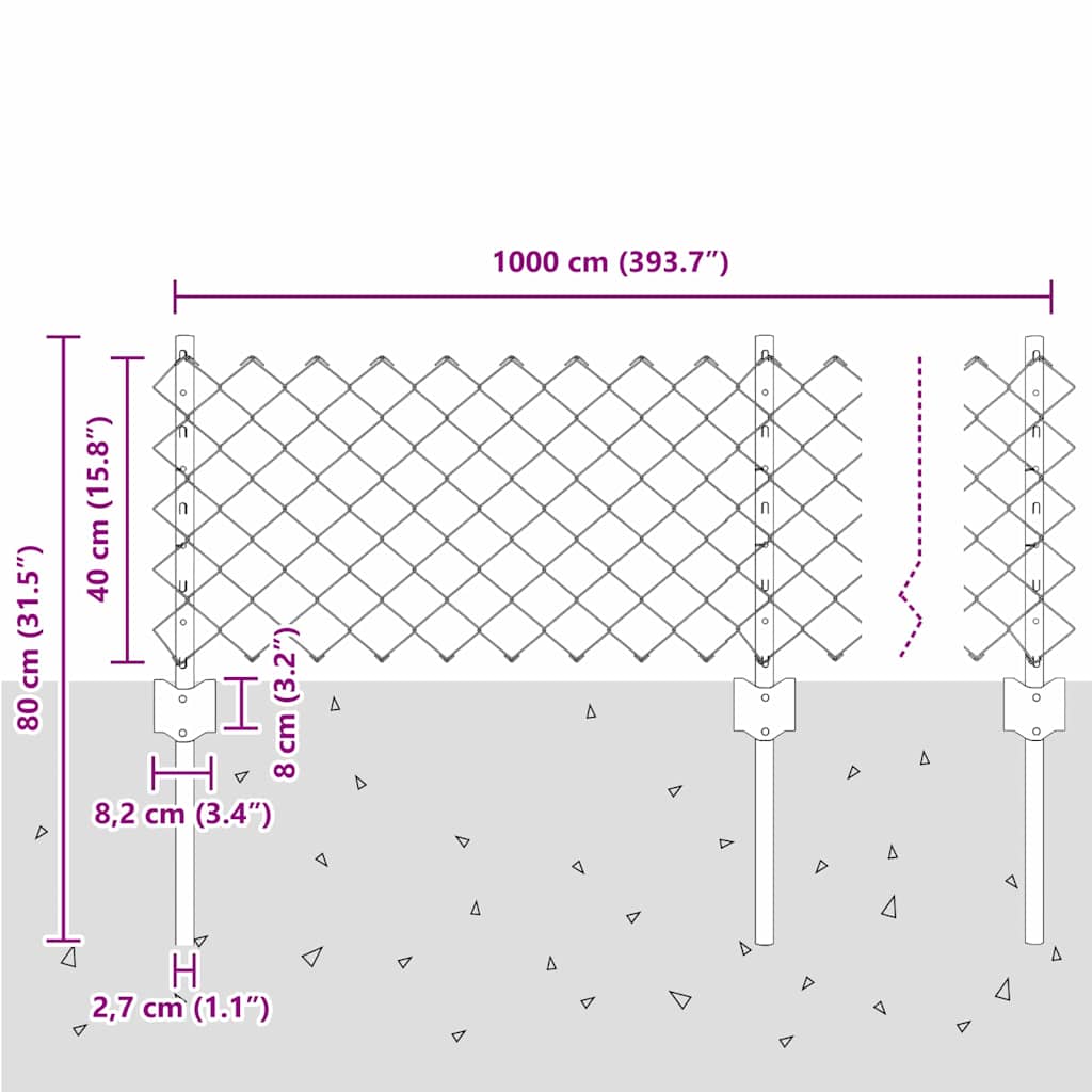 Φράχτης αλυσίδας με στήλη 10 x 0,4 m Γαλβανισμένος Χάλυβας