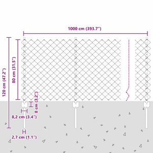Φράχτης αλυσίδας με στήλη 10 x 0,8 μ Γαλβανισμένος Χάλυβας