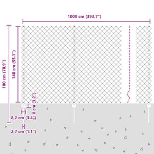 Φράχτης αλυσίδας με στήλη 10 x 1,4 μ Γαλβανισμένος Χάλυβας
