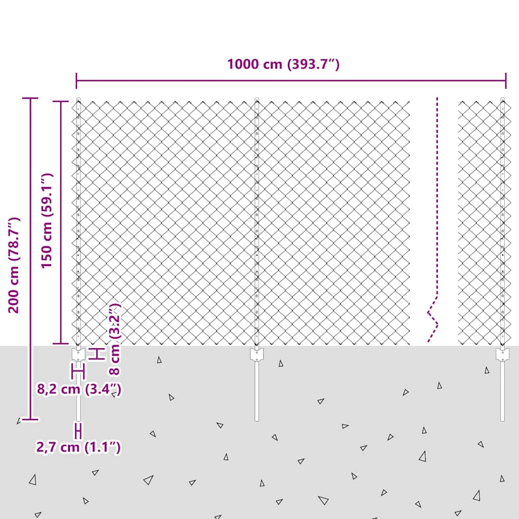 Φράχτης αλυσίδας με στήλη 10 x 1,5 m Γαλβανισμένος Χάλυβας