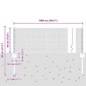 Συρματόπλεγμα με Στυλίς 10 x 0,4 m Γαλβανισμένος Χάλυβας Ασημί