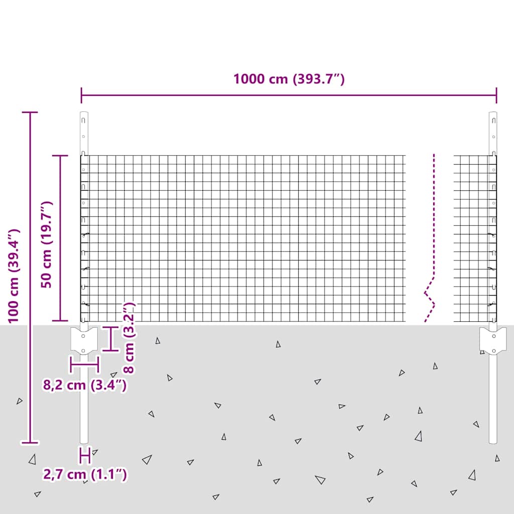 Τεντώτο με στήριγμα Ασημί 0,5 x 10 μ. Ατσάλι
