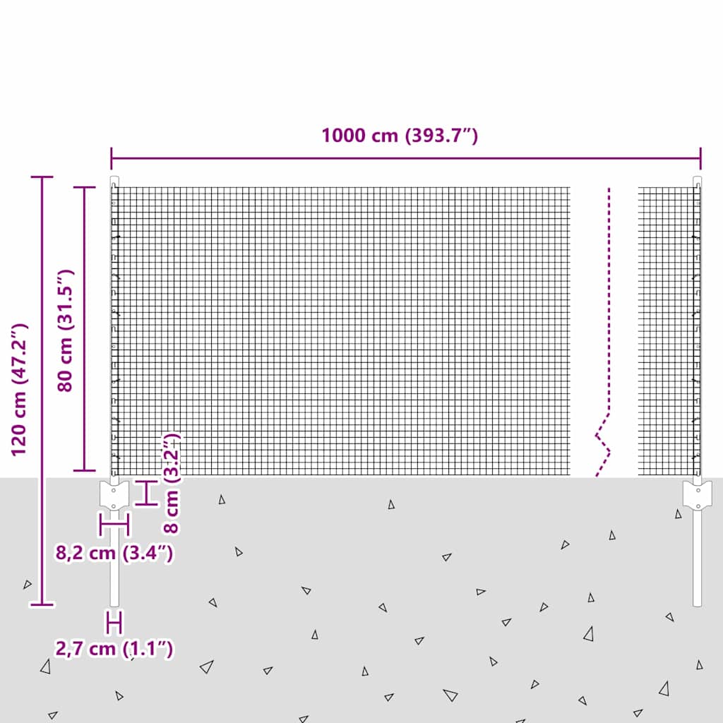 Συρματόπλεγμα με Στυλίς 10 x 0,8 μ Γαλβανισμένος Χάλυβας Ασημί