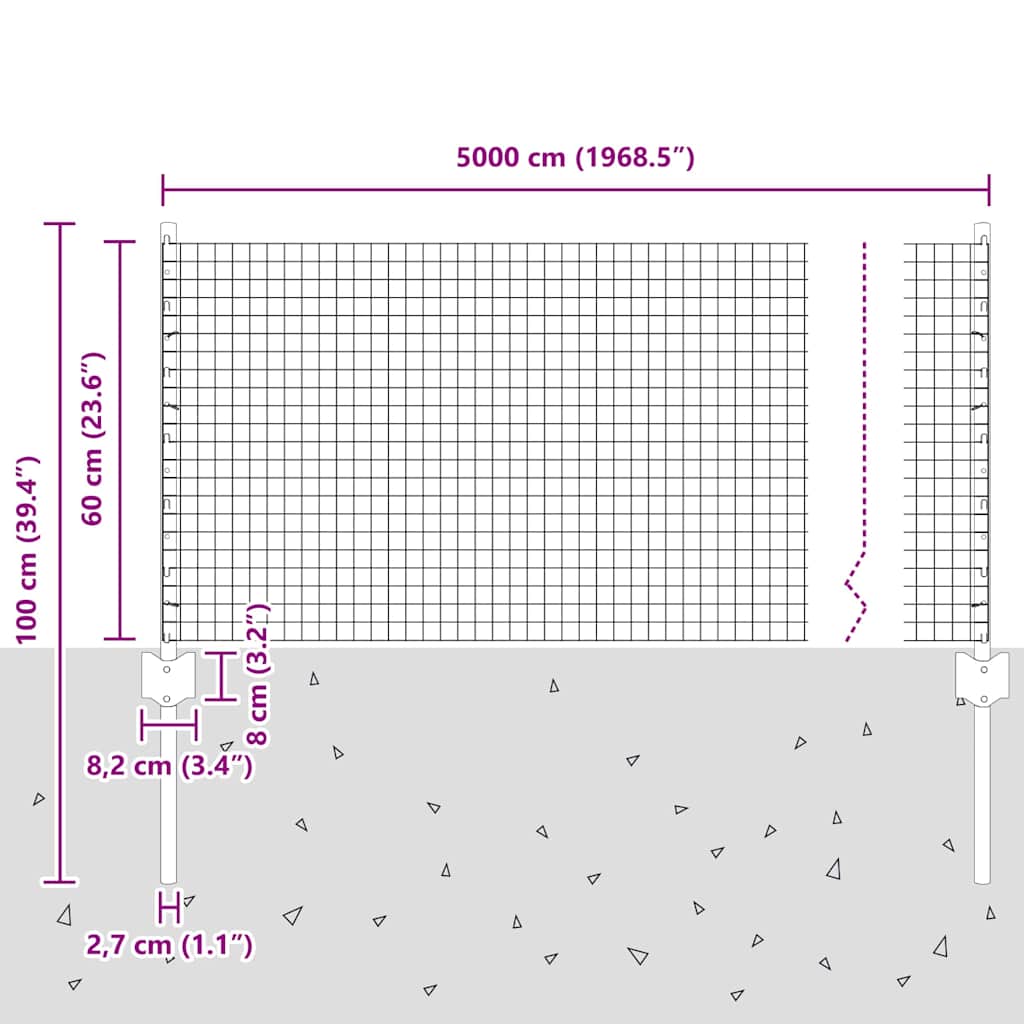 Τεντώτο με στήριγμα Ασημί 0,6 x 50 μ. Ατσάλι