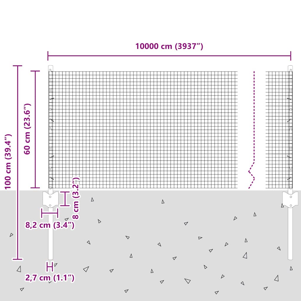 Τεντώτο με στήριγμα Ασημί 0,6 x 100 μ Ατσάλι