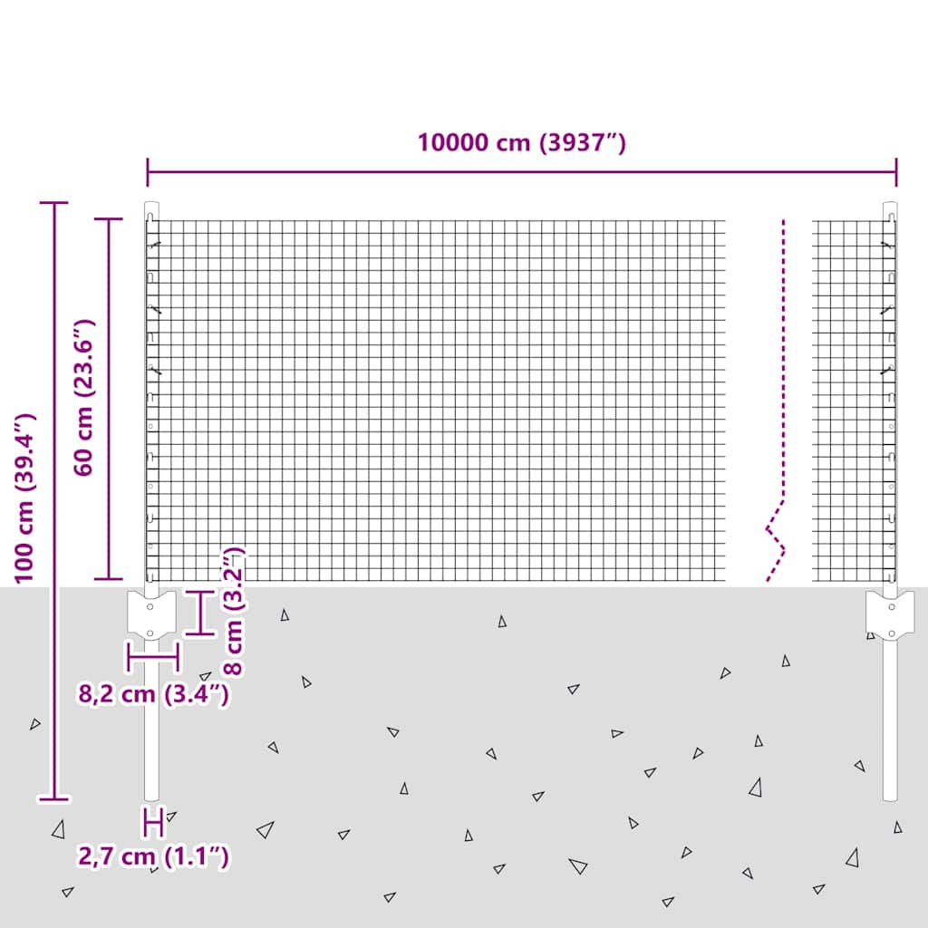 Τεντώτο με στήριγμα Ασημί 0,6 x 100 μ Ατσάλι