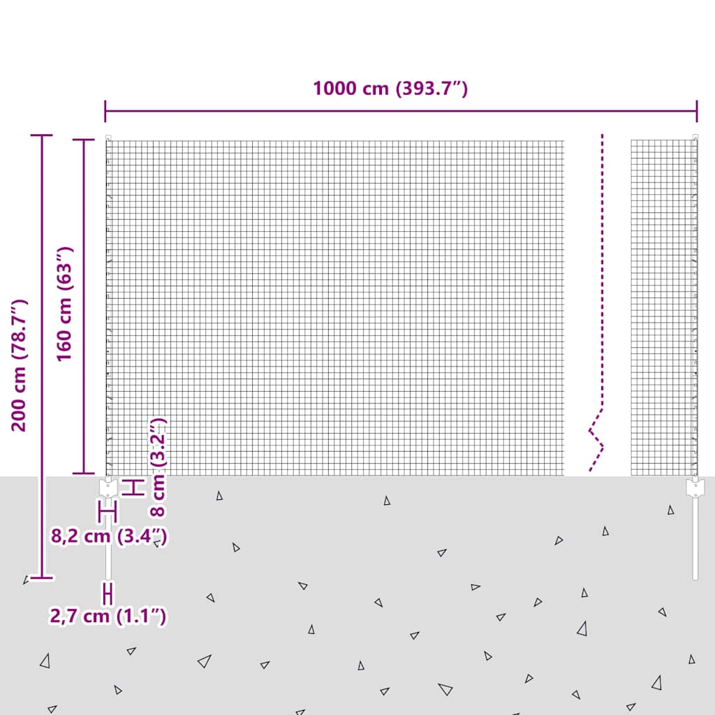 Σιδερένιο πλέγμα με στήλη 10 x 1,6 m PVC-Επικαλυμμένο Ατσάλι