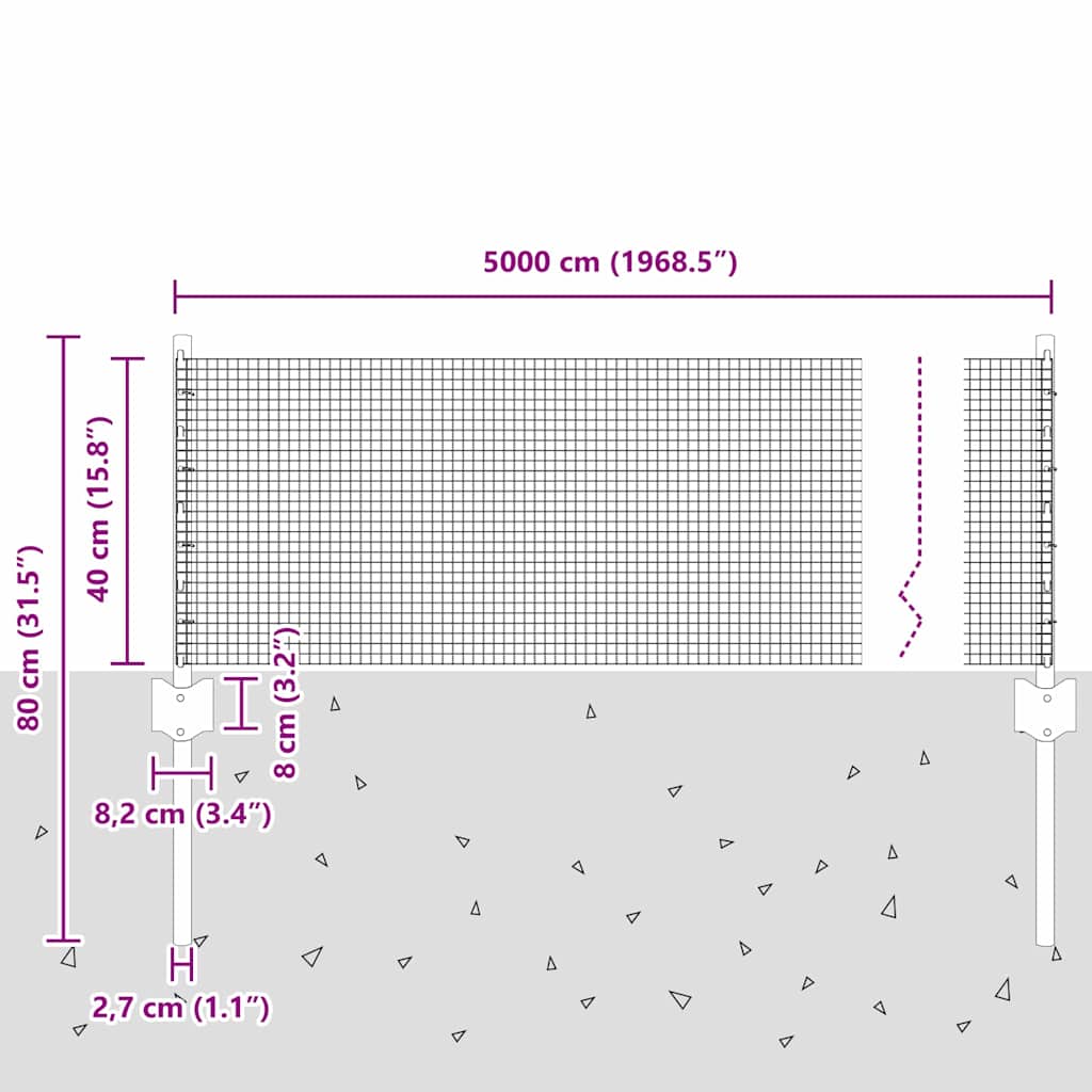 Συρματόπλεγμα με Στυλίς 50 x 0,4 μ PVC-Επικαλυμμένο Ατσάλι - Pakobazaar