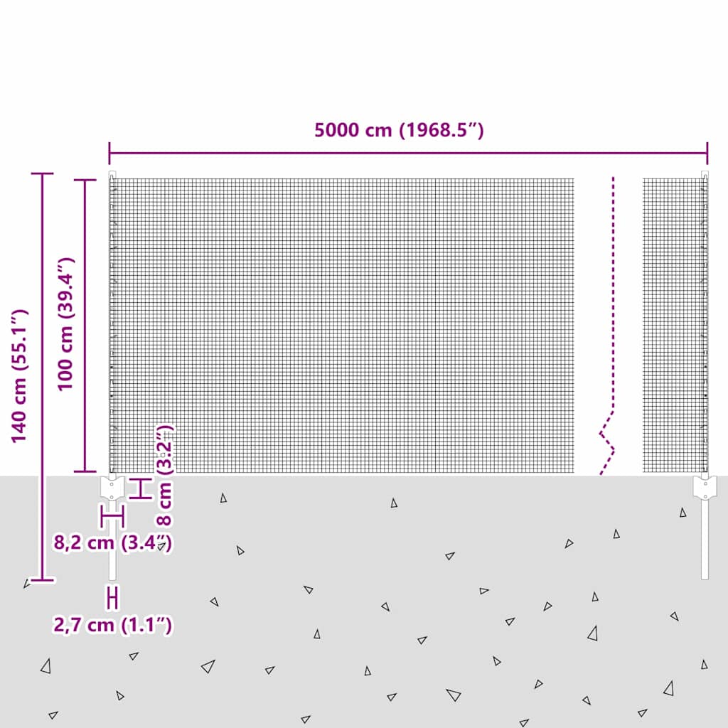 Σιδερένιο πλέγμα με στήλη 50 x 1 m PVC-Επικαλυμμένο Ατσάλι