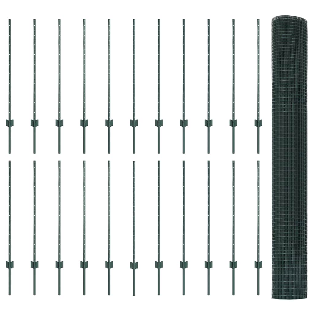 Σιδερένιο πλέγμα με στήλη 50 x 1 m PVC-Επικαλυμμένο Ατσάλι