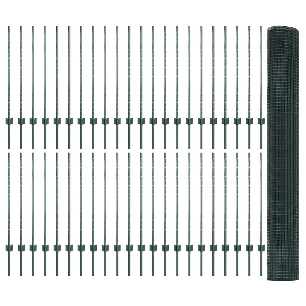 Συρματόπλεγμα με Στυλίς 100 x 1 μ PVC-Επικαλυμμένο Ατσάλι Δίχτυ