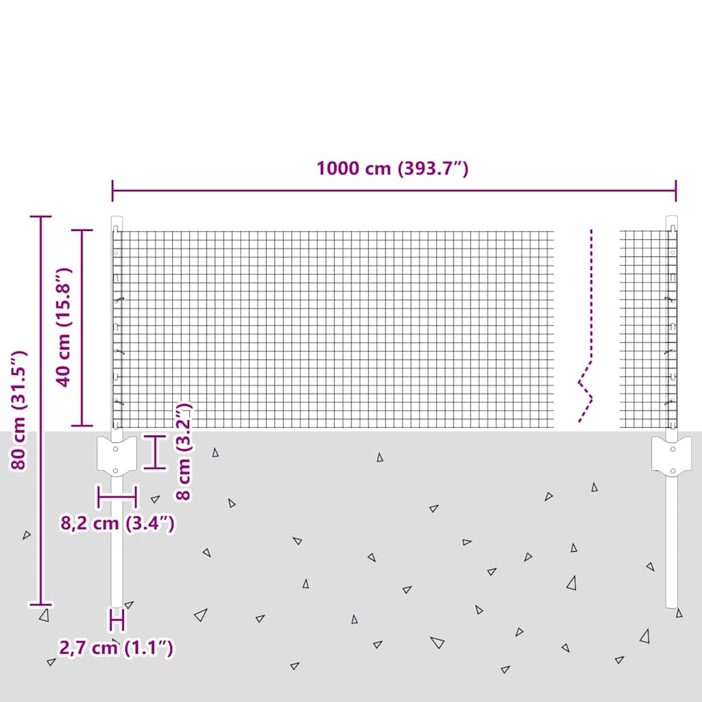 Τεντώτο με στήριγμα Γκρι 0,4 x 10 μ Χάλυβας και PVC