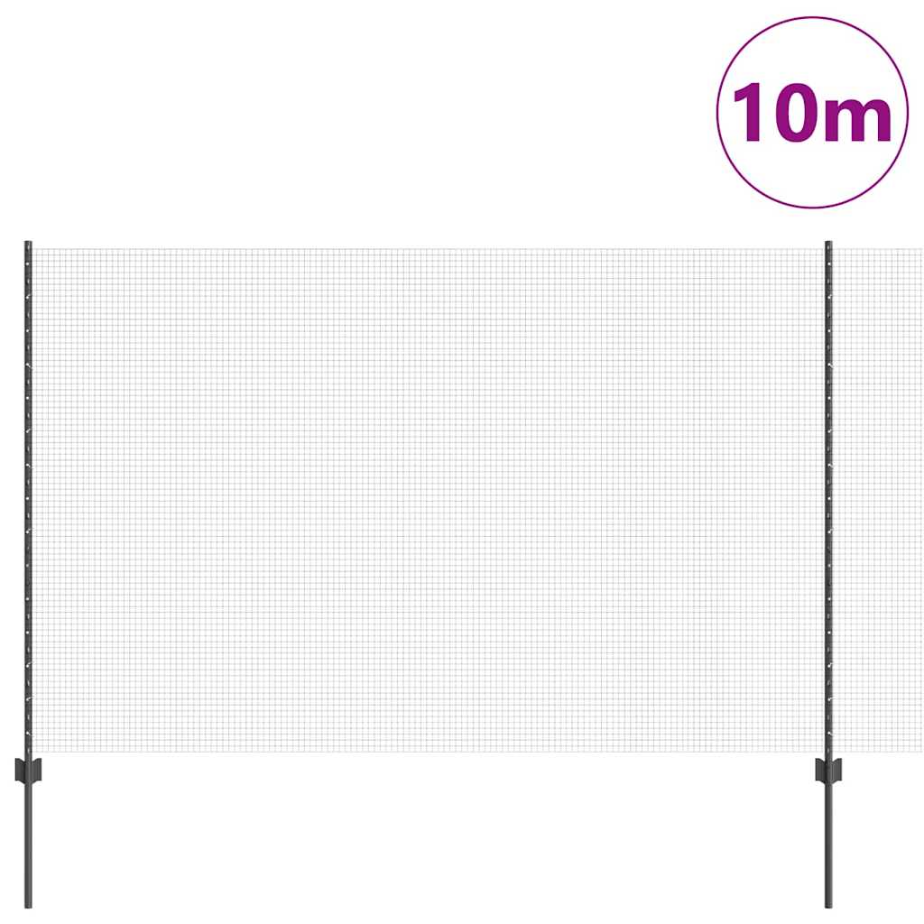 Συρματόπλεγμα με Στυλίς 10 x 1,5 m PVC-Επικαλυμμένο Ατσάλι Γκρι