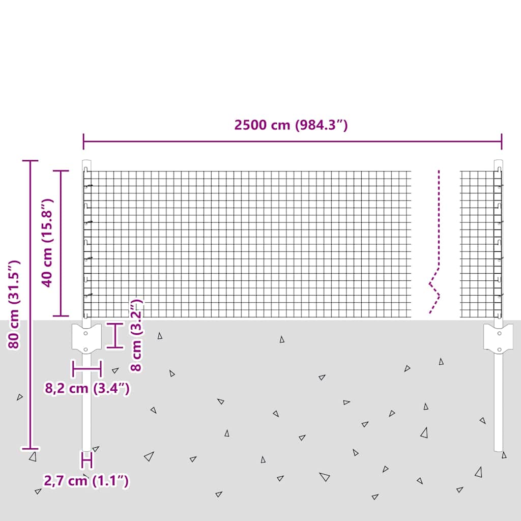 Συρματόπλεγμα με Στυλίς 25 x 0,4 m PVC-Επικαλυμμένο Ατσάλι Γκρι - Pakobazaar