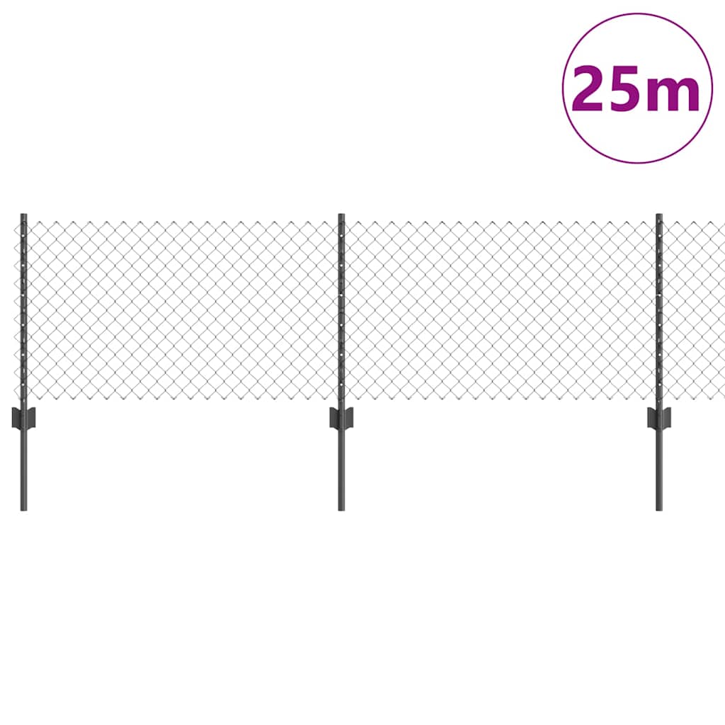 Συρματόπλεγμα με Στυλίς 25 x 0,4 m PVC-Επικαλυμμένο Ατσάλι Γκρι - Pakobazaar