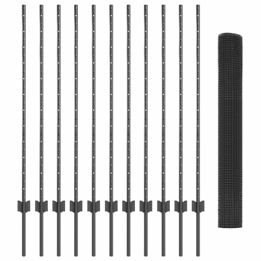 Συρματόπλεγμα με Στυλίς 25 x 1,2 μ PVC-Επικαλυμμένο Ατσάλι Γκρι