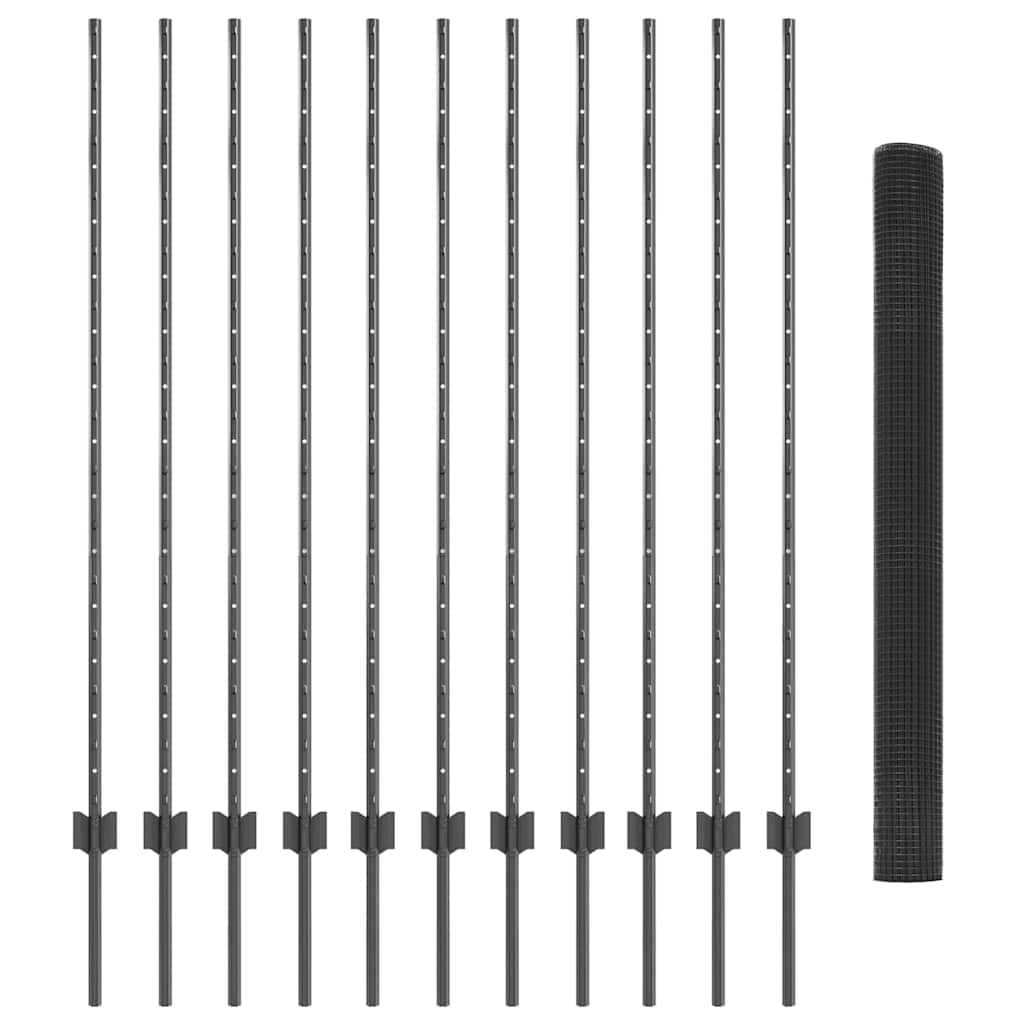 Συρματόπλεγμα με Στυλίς 25 x 1,4 μ PVC-Επικαλυμμένο Ατσάλι Γκρι