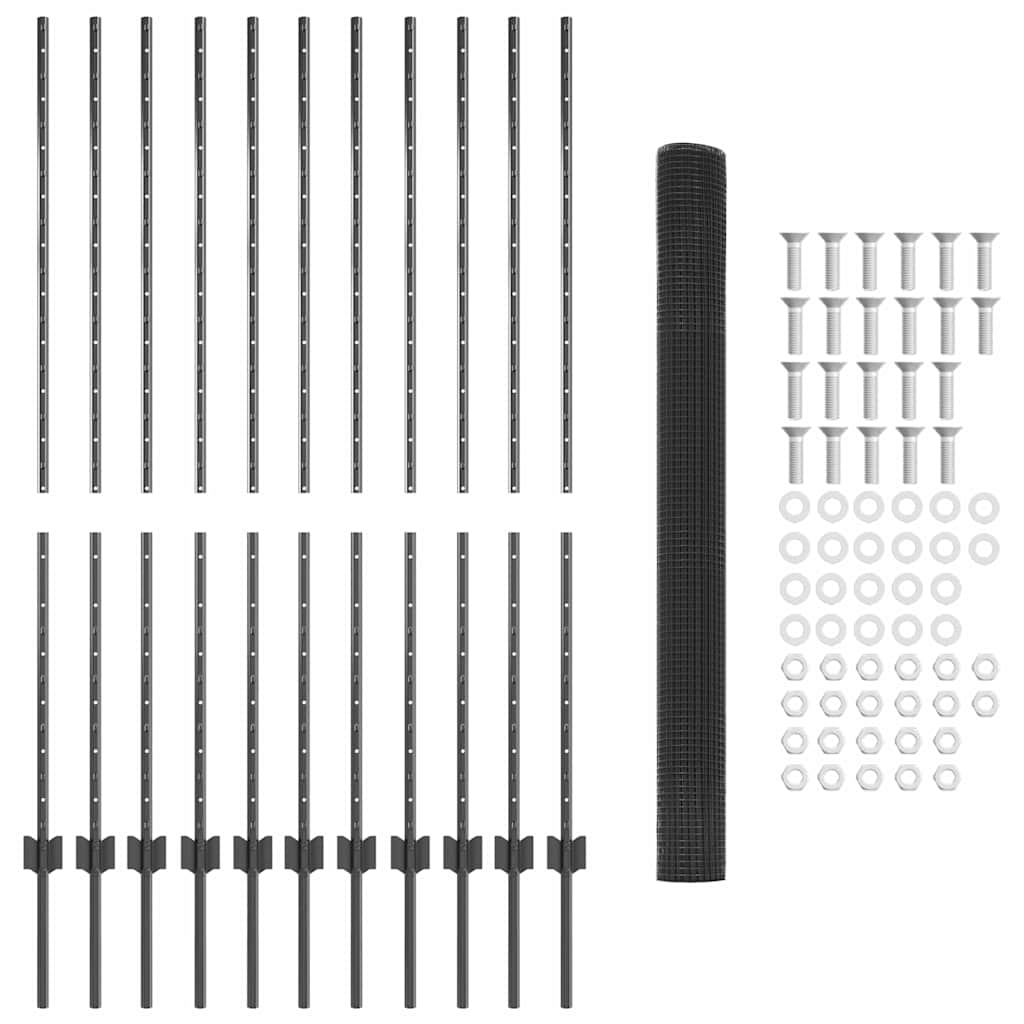 Συρματόπλεγμα με Στυλίς 25 x 1,4 μ PVC-Επικαλυμμένο Ατσάλι Γκρι