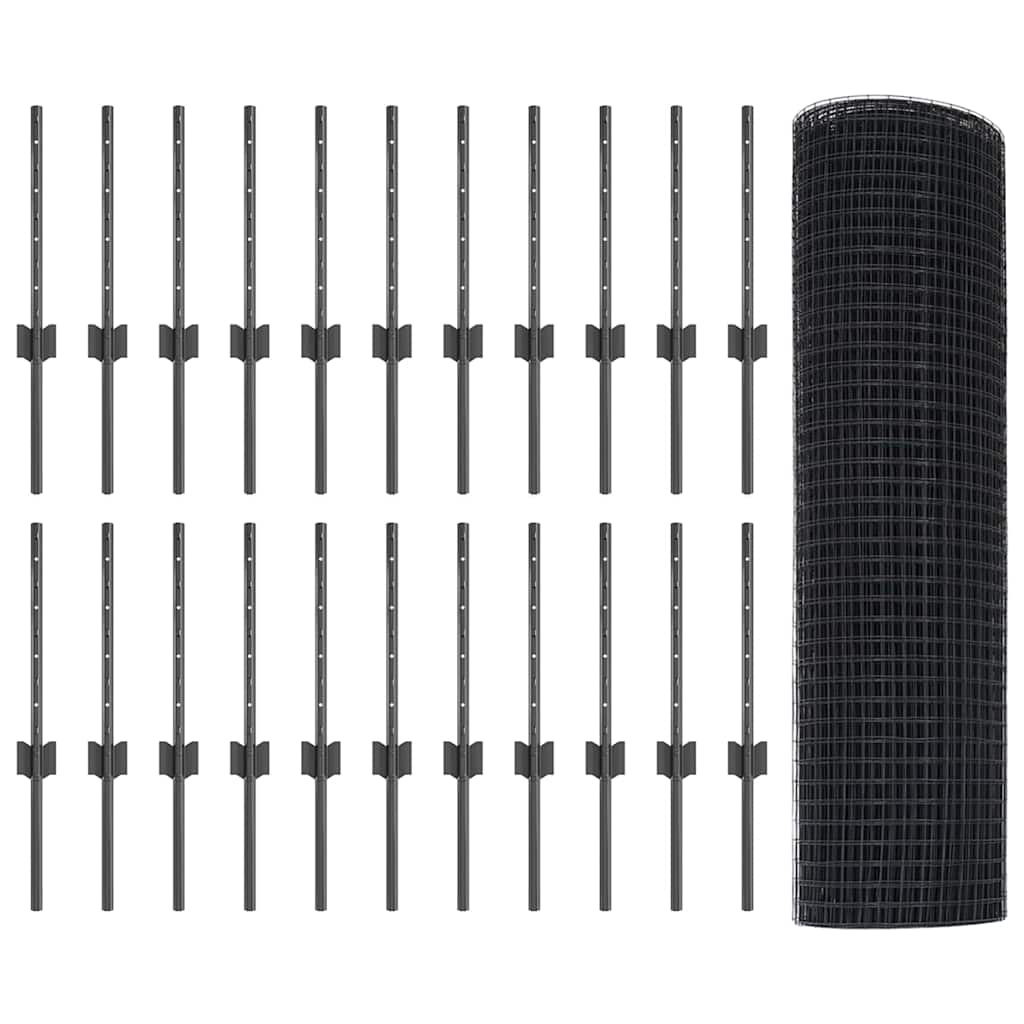 Συρματόπλεγμα με Στυλίς 50 x 0,4 μ PVC-Επικαλυμμένο Ατσάλι Γκρι - Pakobazaar