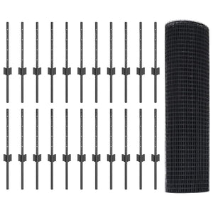 Συρματόπλεγμα με Στυλίς 50 x 0,4 μ PVC-Επικαλυμμένο Ατσάλι Γκρι - Pakobazaar