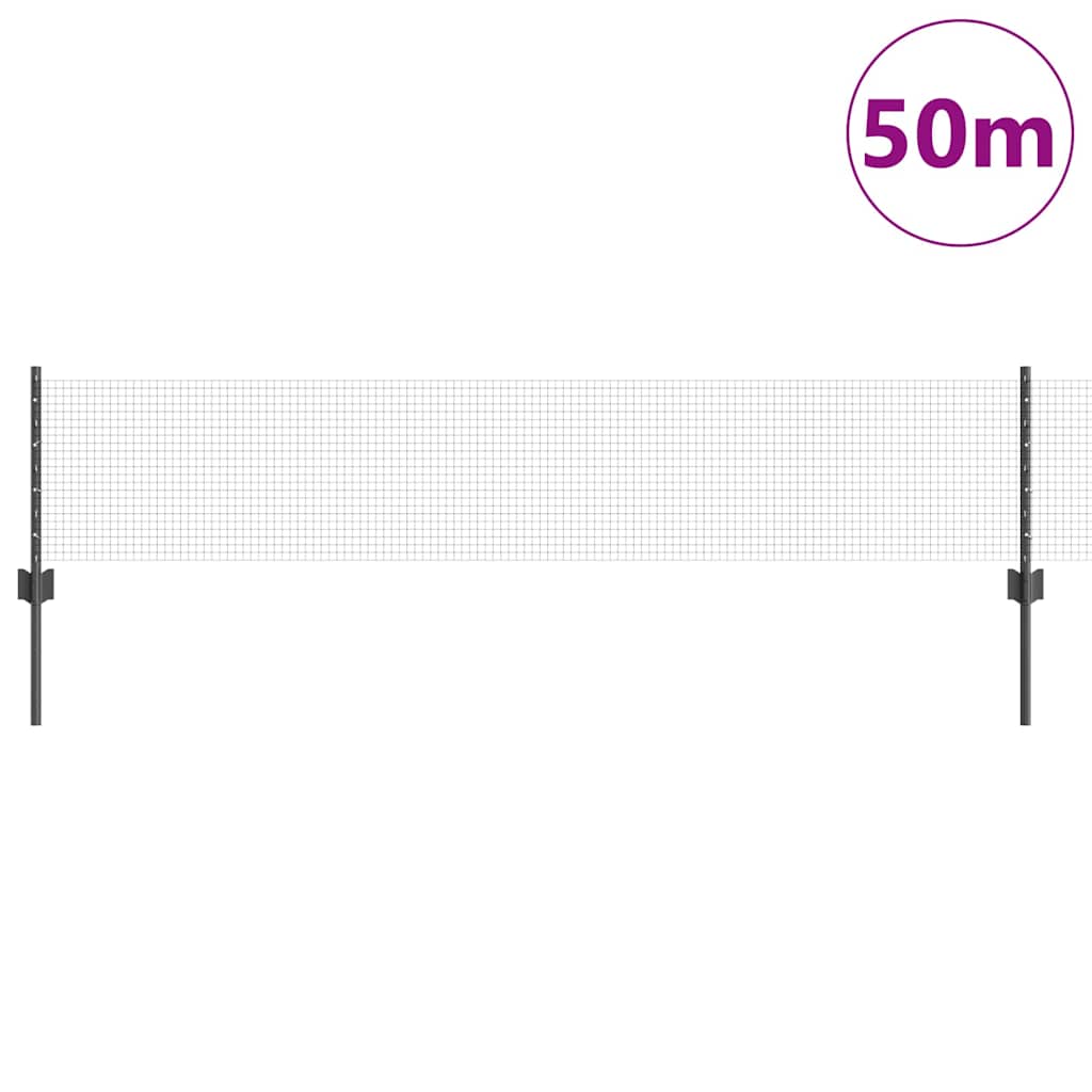 Συρματόπλεγμα με Στυλίς 50 x 0,4 μ PVC-Επικαλυμμένο Ατσάλι Γκρι - Pakobazaar