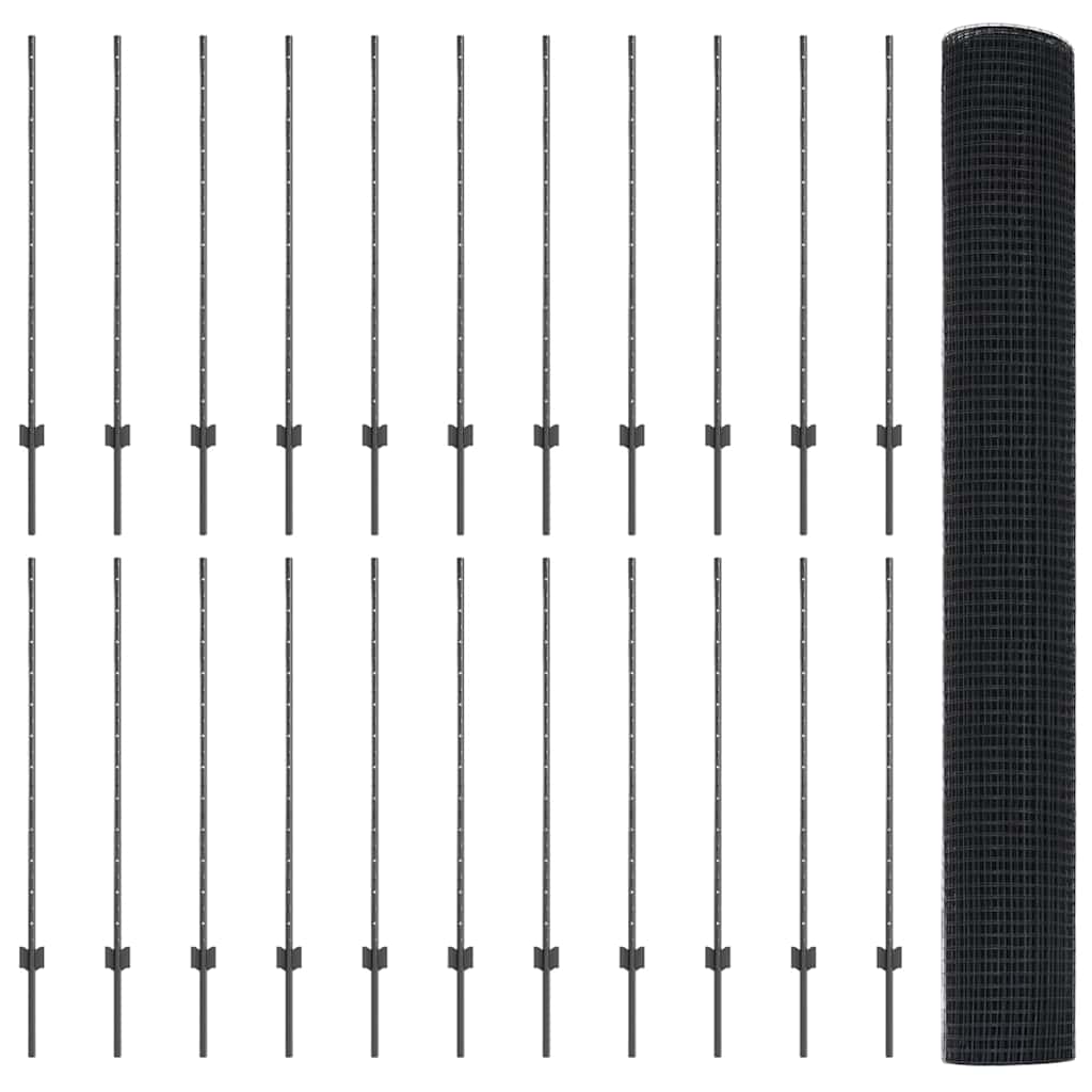 Συρματόπλεγμα με Στυλίς 50 x 1,2 m PVC-Επικαλυμμένο Ατσάλι Γκρι - Pakobazaar