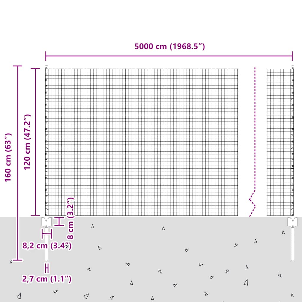Συρματόπλεγμα με Στυλίς 50 x 1,2 m PVC-Επικαλυμμένο Ατσάλι Γκρι - Pakobazaar