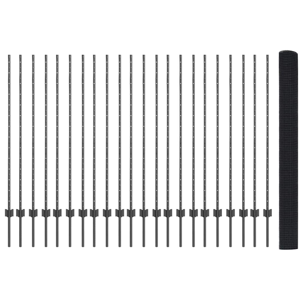 Συρματόπλεγμα με Στυλίς 50 x 1,4 μ PVC-Επικαλυμμένο Ατσάλι Γκρι