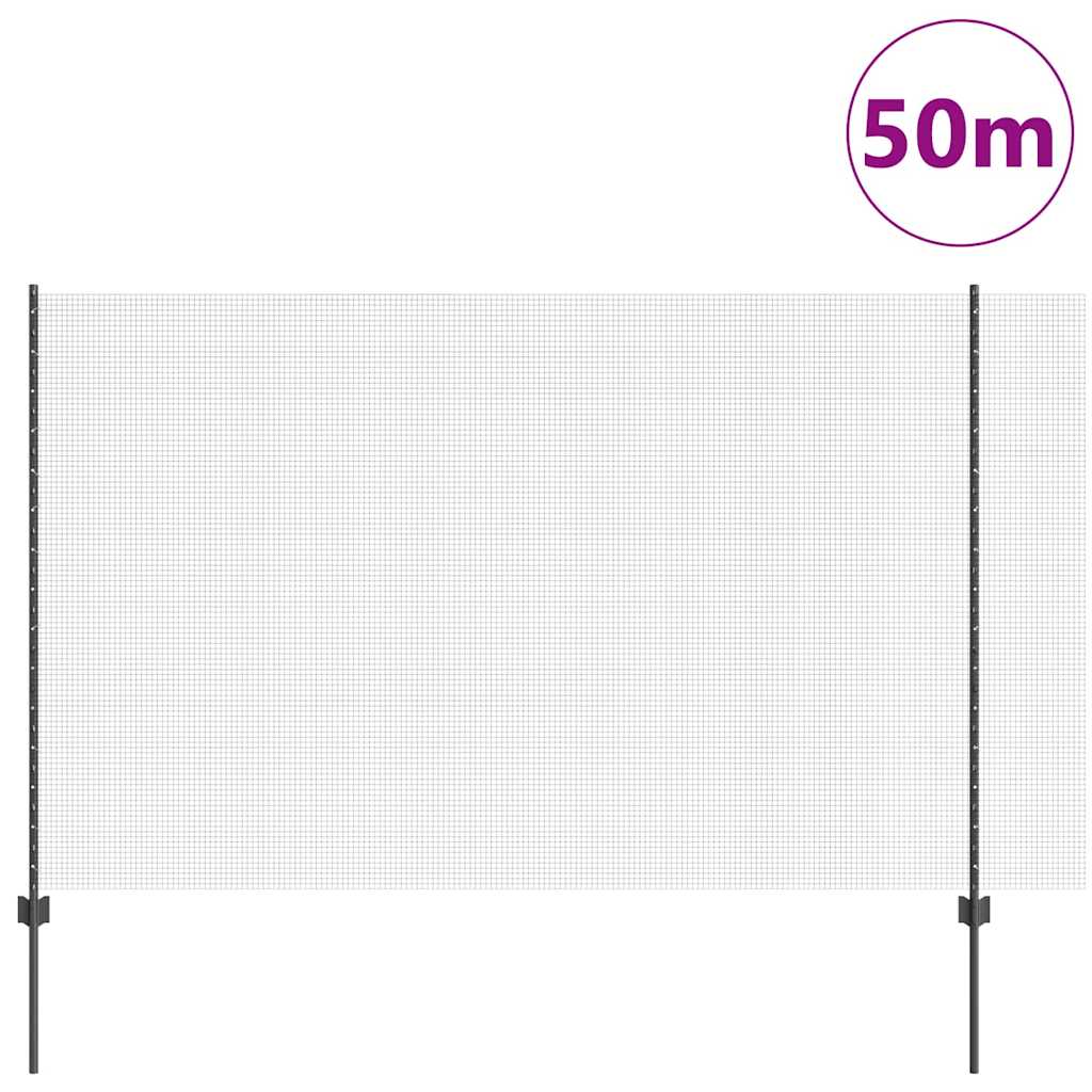 Συρματόπλεγμα με Στυλίς 50 x 1,5 m PVC-Επικαλυμμένο Ατσάλι Γκρι