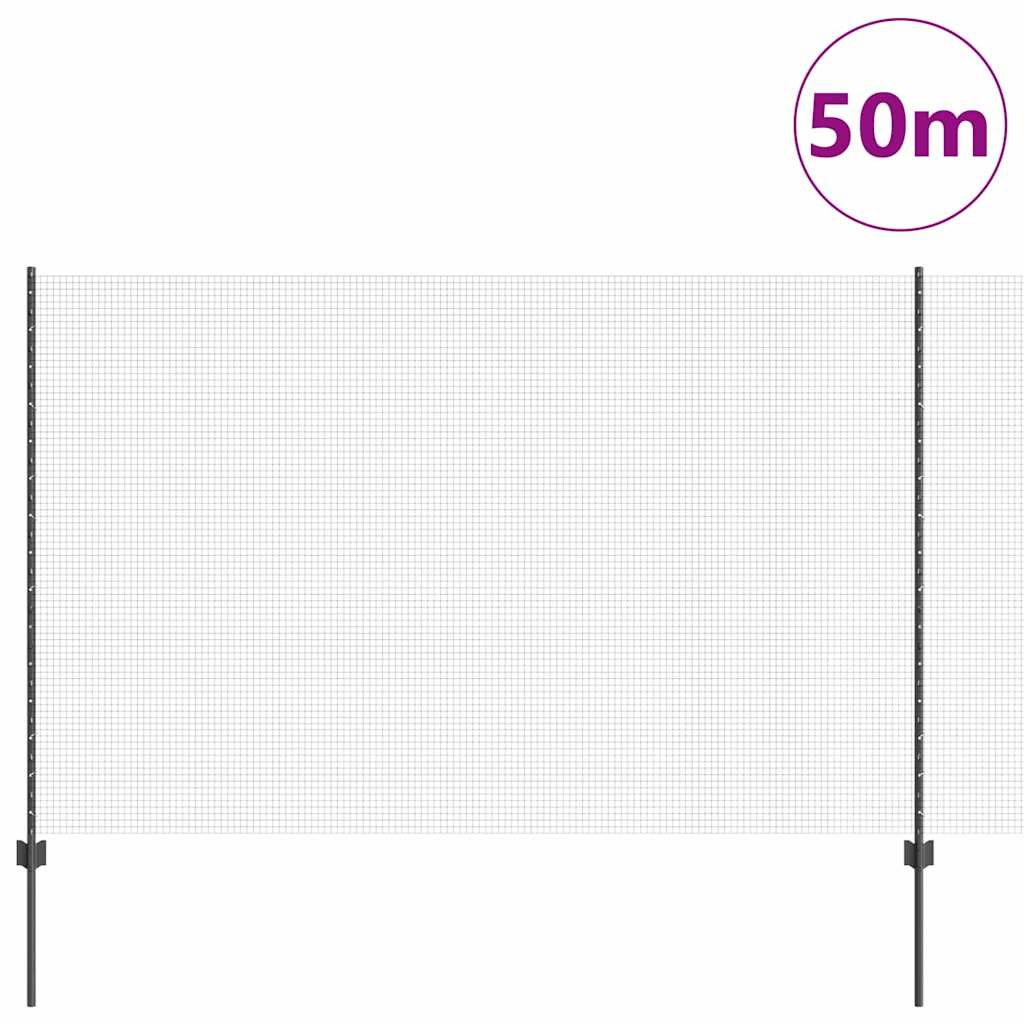 Συρματόπλεγμα με Στυλίς 50 x 1,5 m PVC-Επικαλυμμένο Ατσάλι Γκρι
