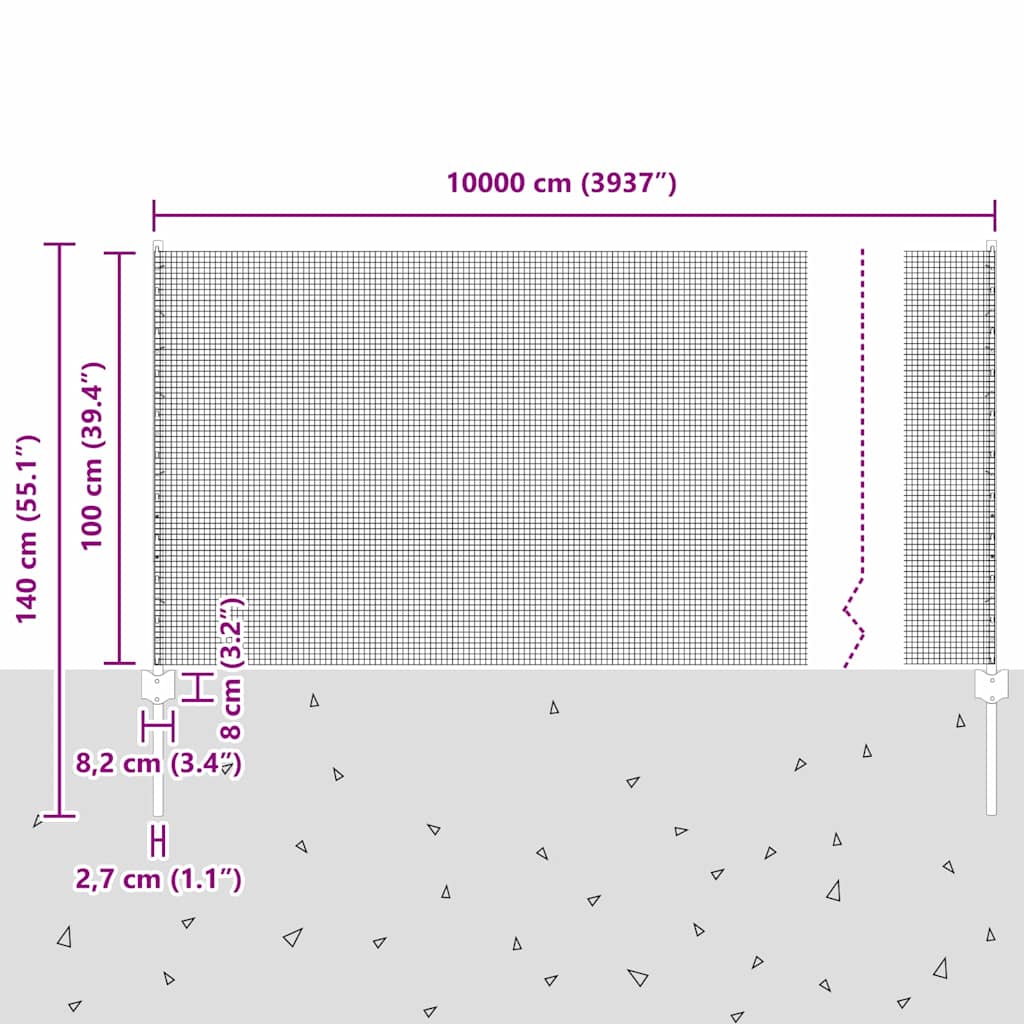 Συρματόπλεγμα με Στυλίς 100 x 1 μ PVC-Επικαλυμμένο Ατσάλι Γκρι