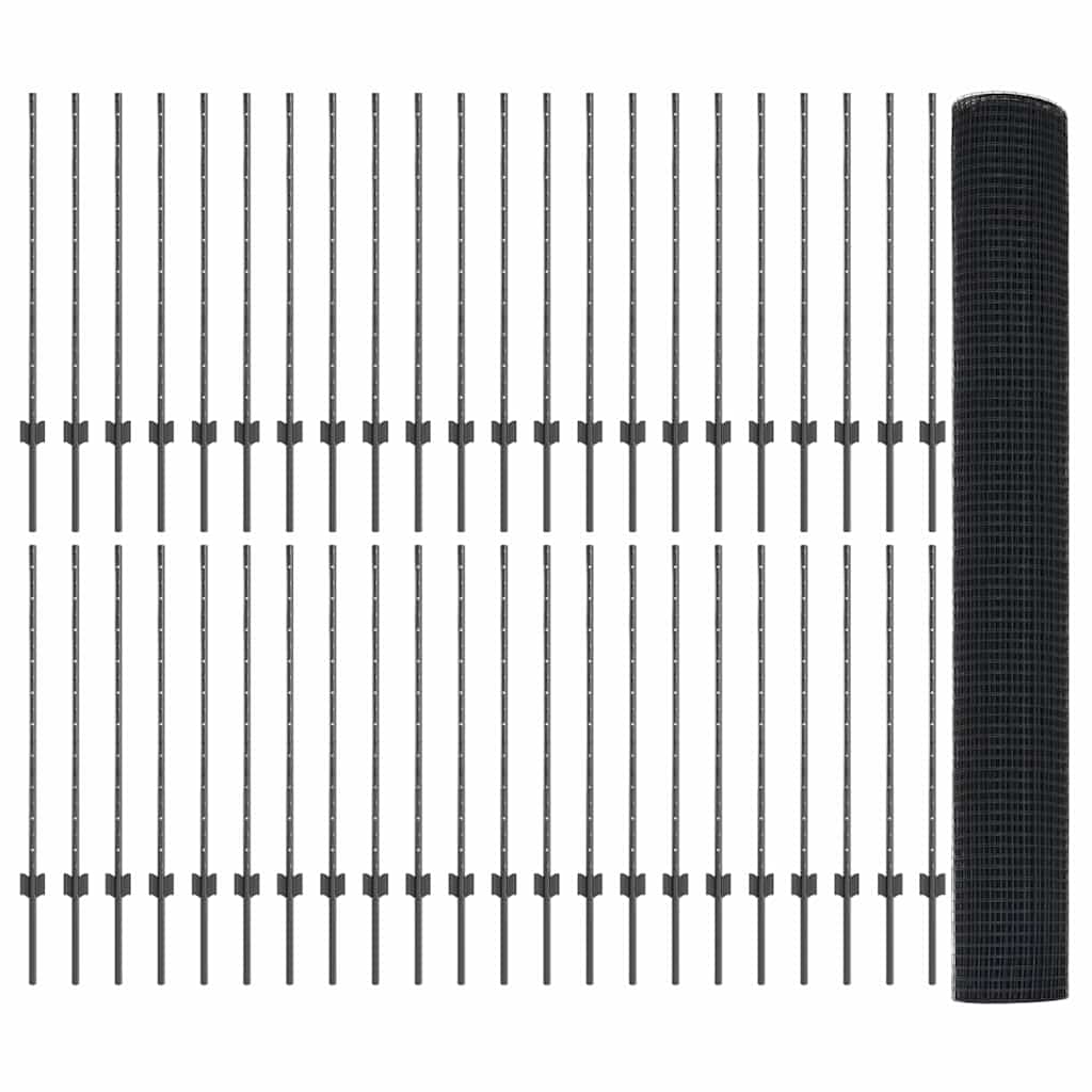 Συρματόπλεγμα με Στυλίς 100 x 1 μ PVC-Επικαλυμμένο Ατσάλι Γκρι