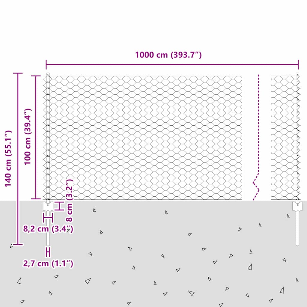 Εξαγωνική Φράχτη με Στύλο 10 x 1 m PVC-Επικαλυμμένο Ατσάλι