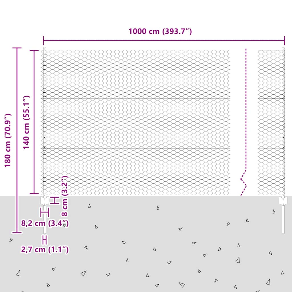 Εξαγωνική Φράχτη με Στύλο 10 x 1,4 μ PVC-Επικαλυμμένο Ατσάλι