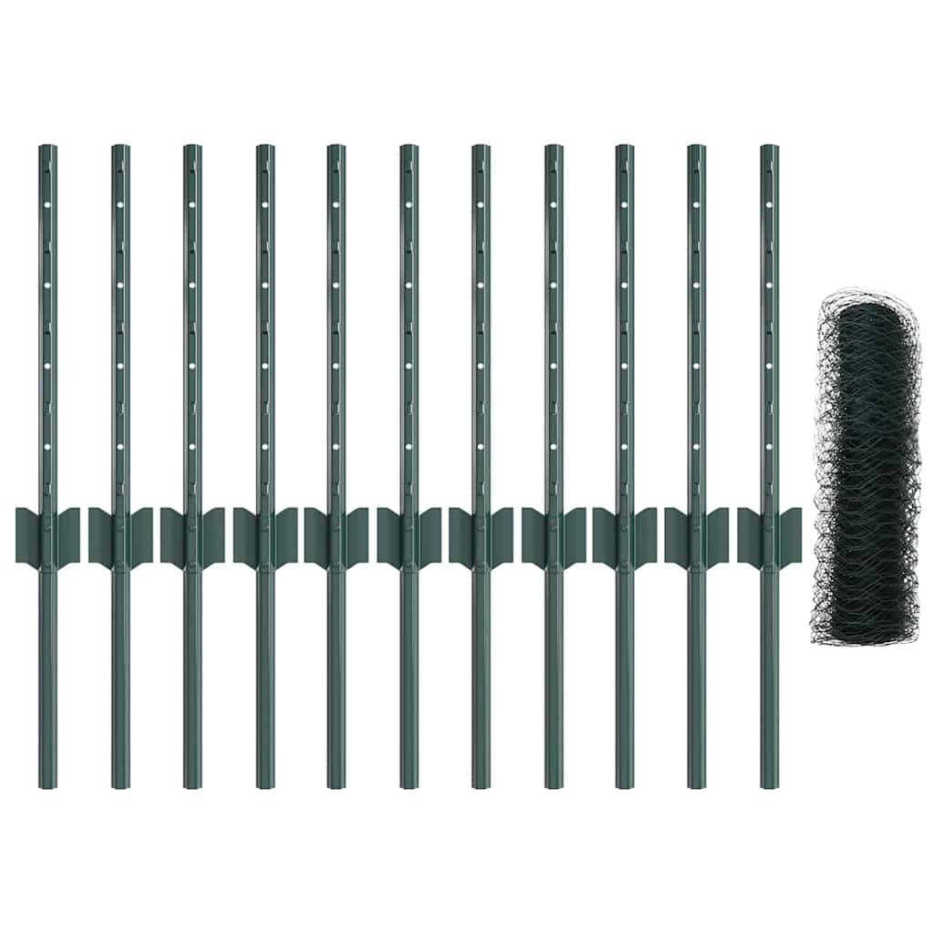 Εξαγωνική Φράχτη με Στύλο 25 x 0,4 m PVC-Επικαλυμμένο Ατσάλι - Pakobazaar