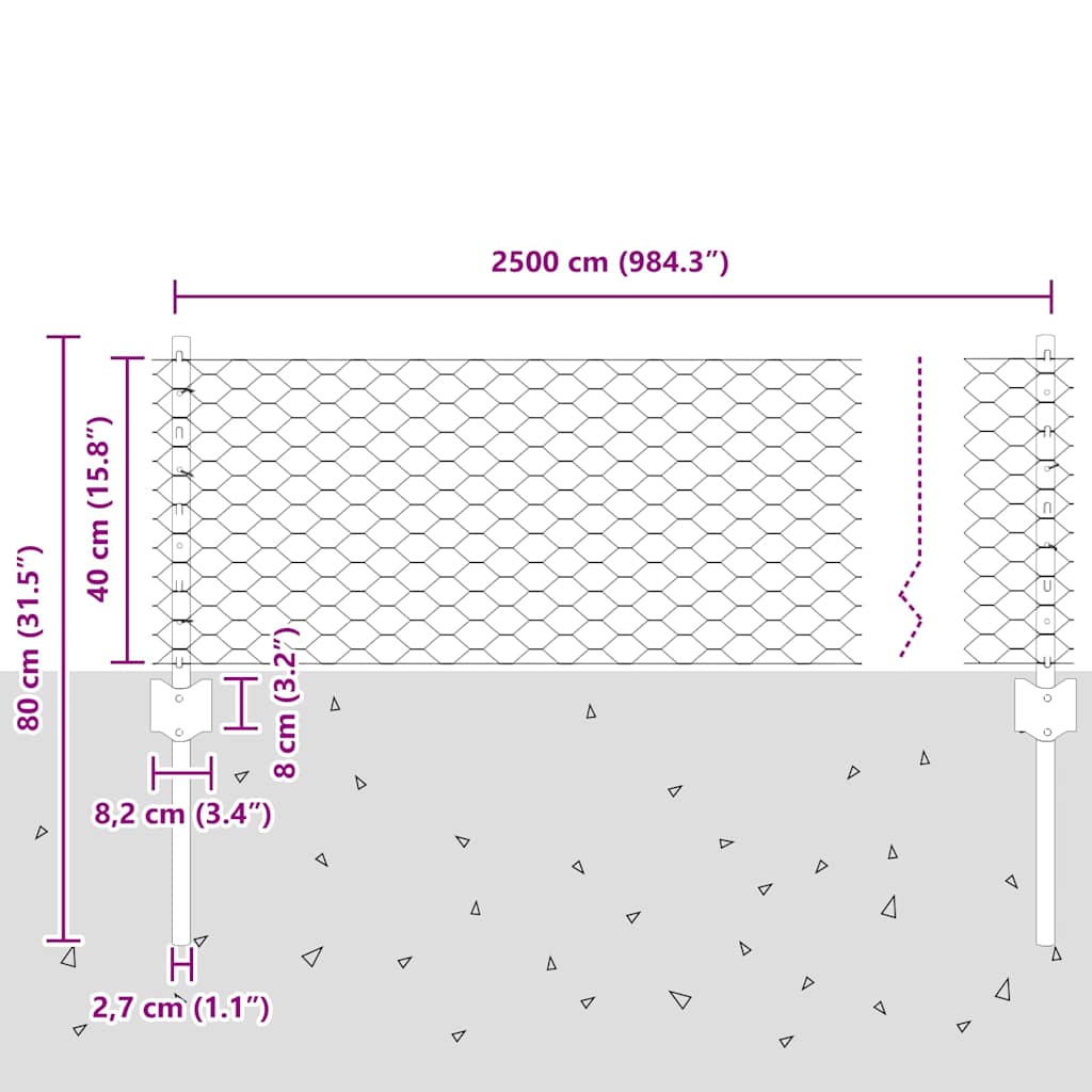 Εξαγωνική Φράχτη με Στύλο 25 x 0,4 m PVC-Επικαλυμμένο Ατσάλι - Pakobazaar